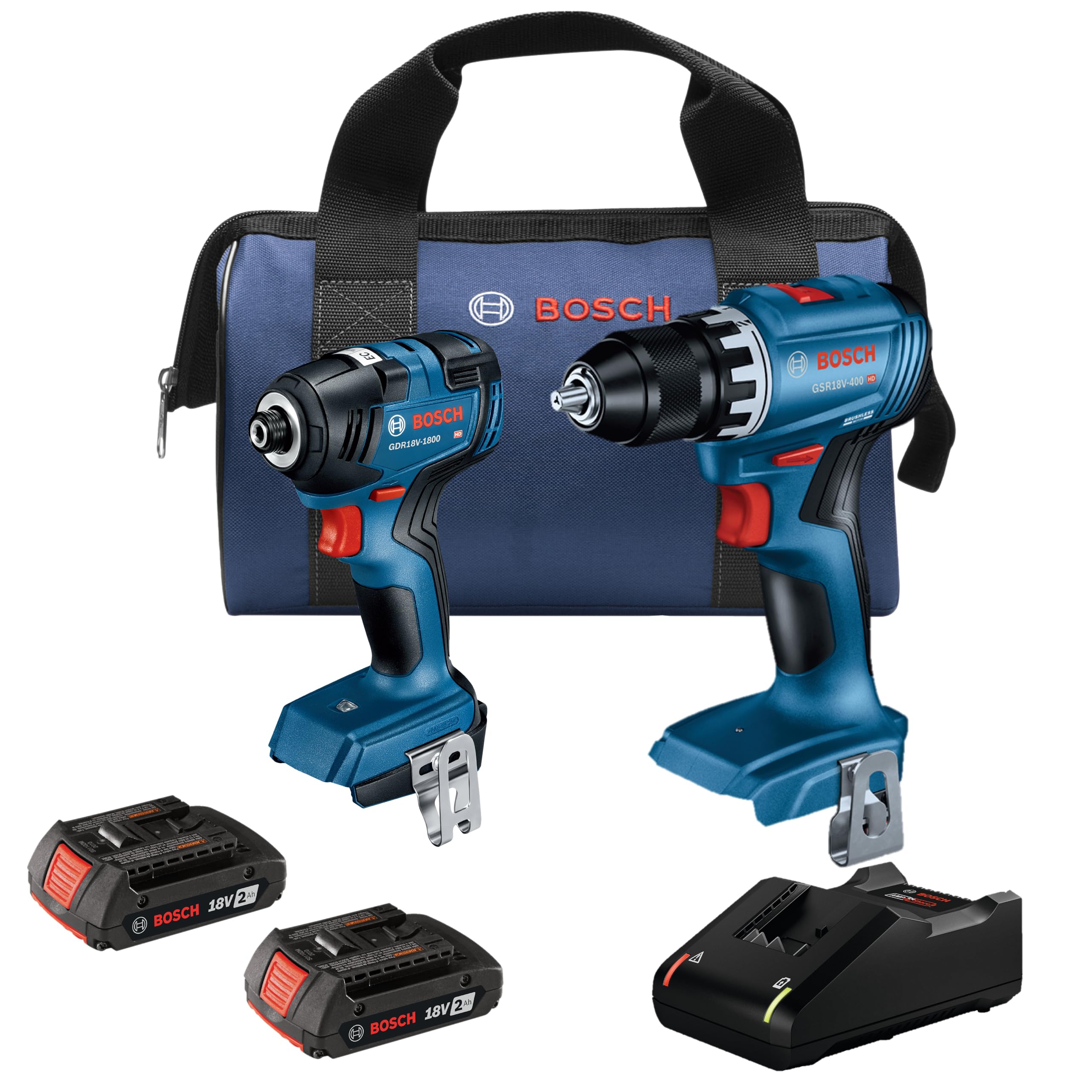 18V Brushless Cordless Drill Driver and Impact Driver Set, Two Batteries, Charger and Bag — photo 1 of 8